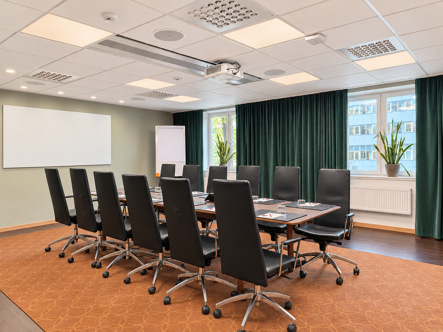 Boardroom with gray curtains