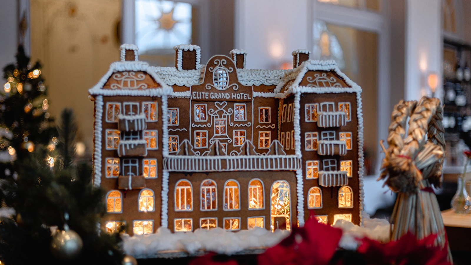 A beautifully decorated gingerbread house