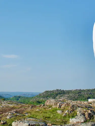 Stort staty av huvud på ett berg