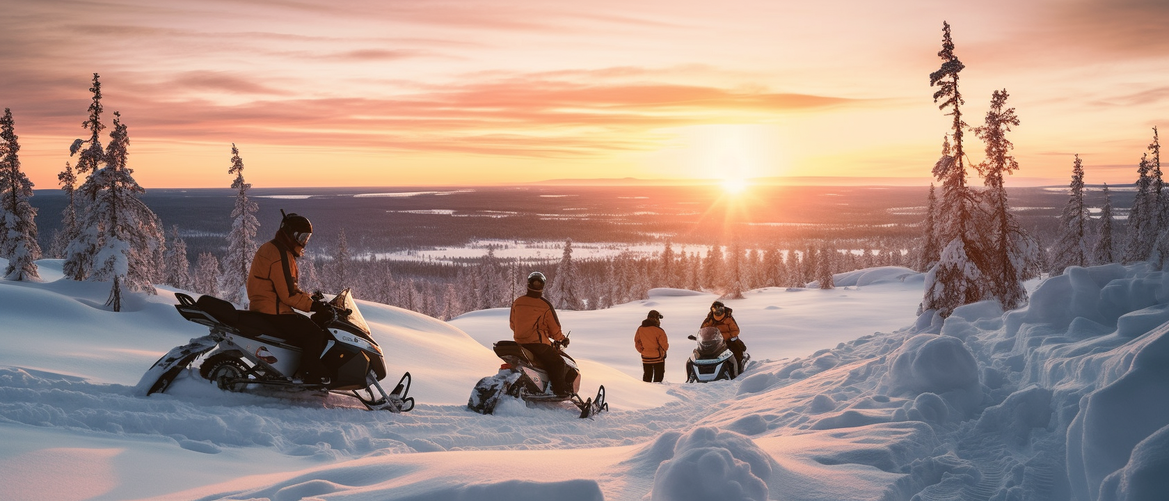 Äventyr med snöskotrar i fjällen.