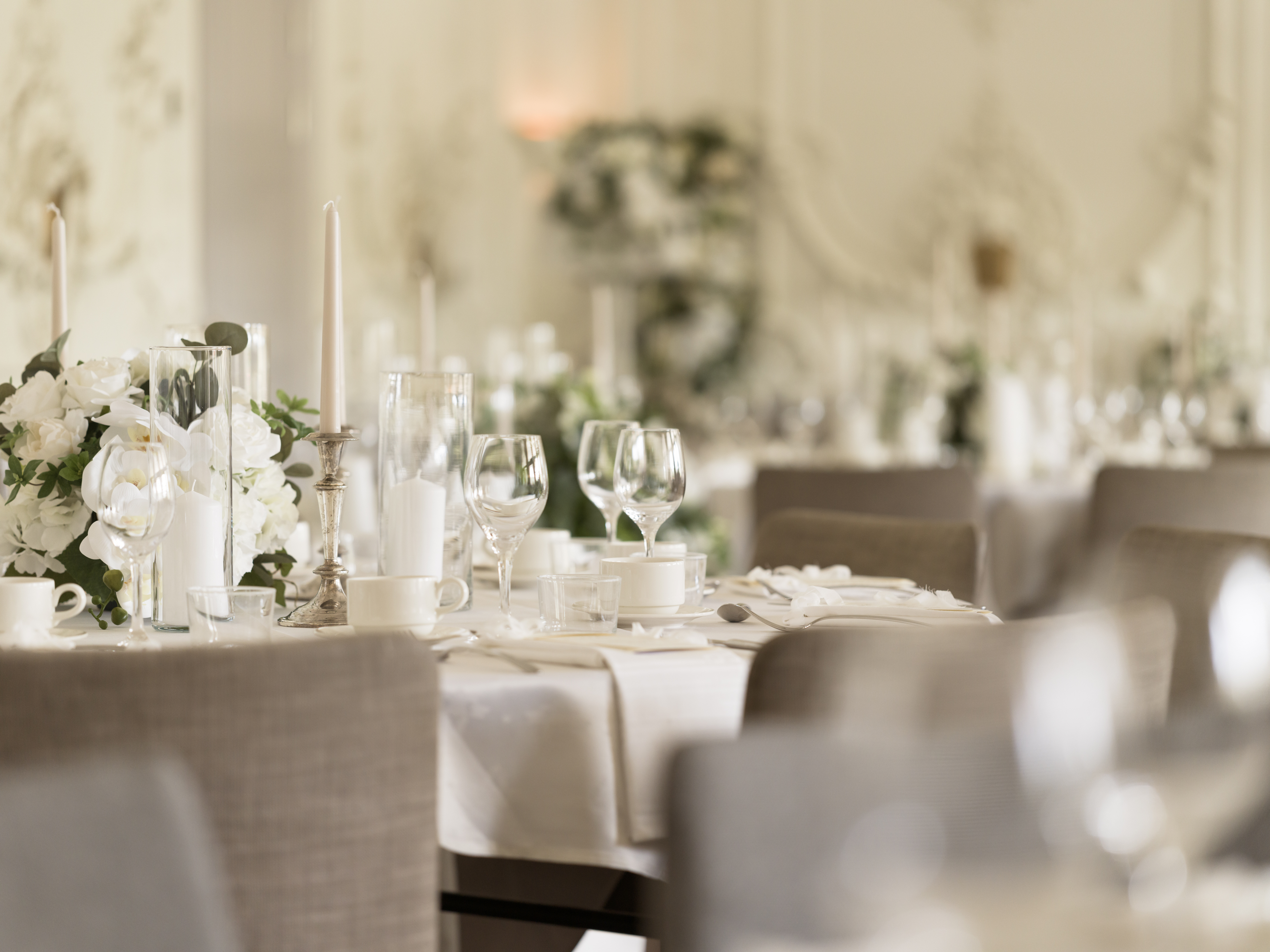 Large and grand venue with crystal chandeliers