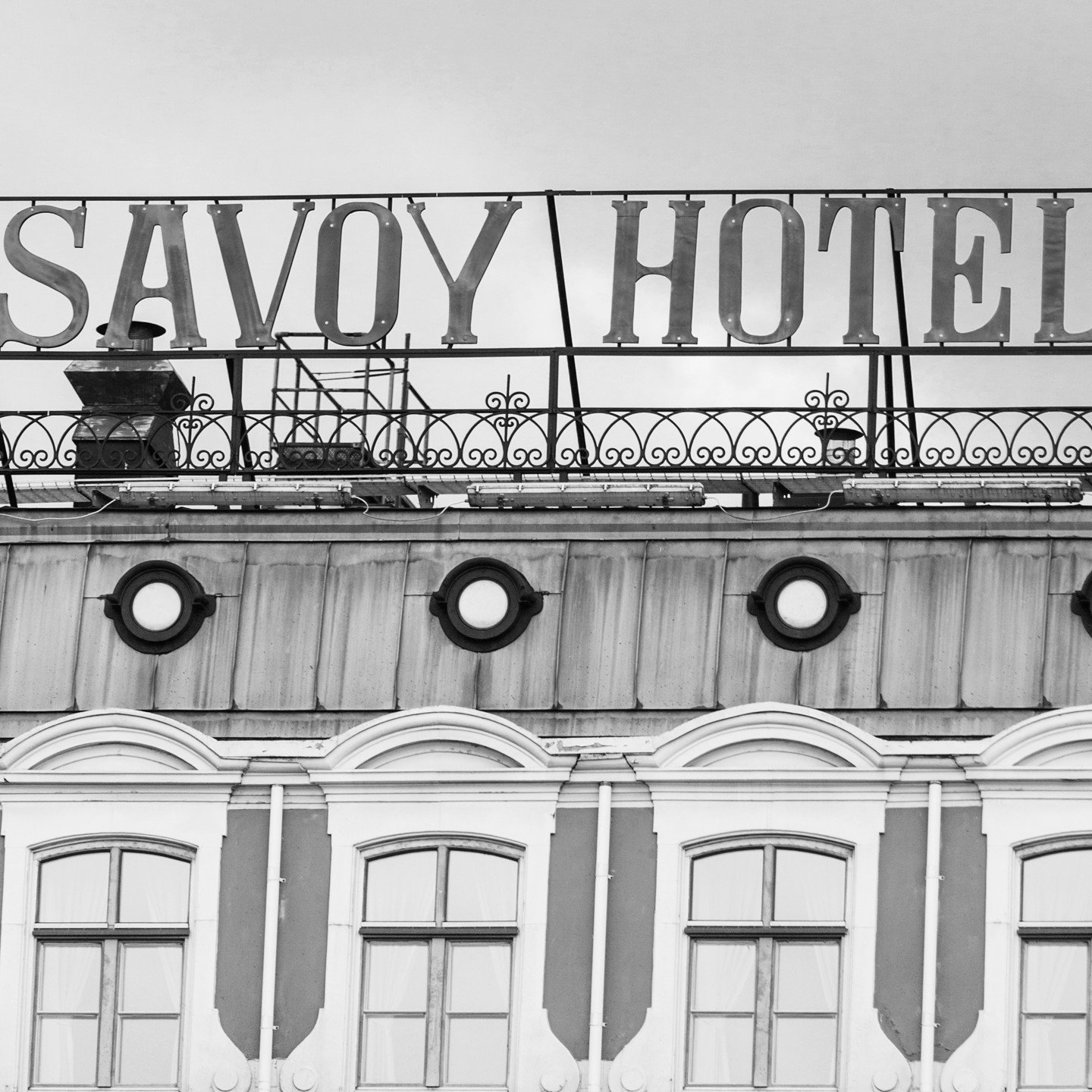 Close-up of old sign at the Savoy Hotel
