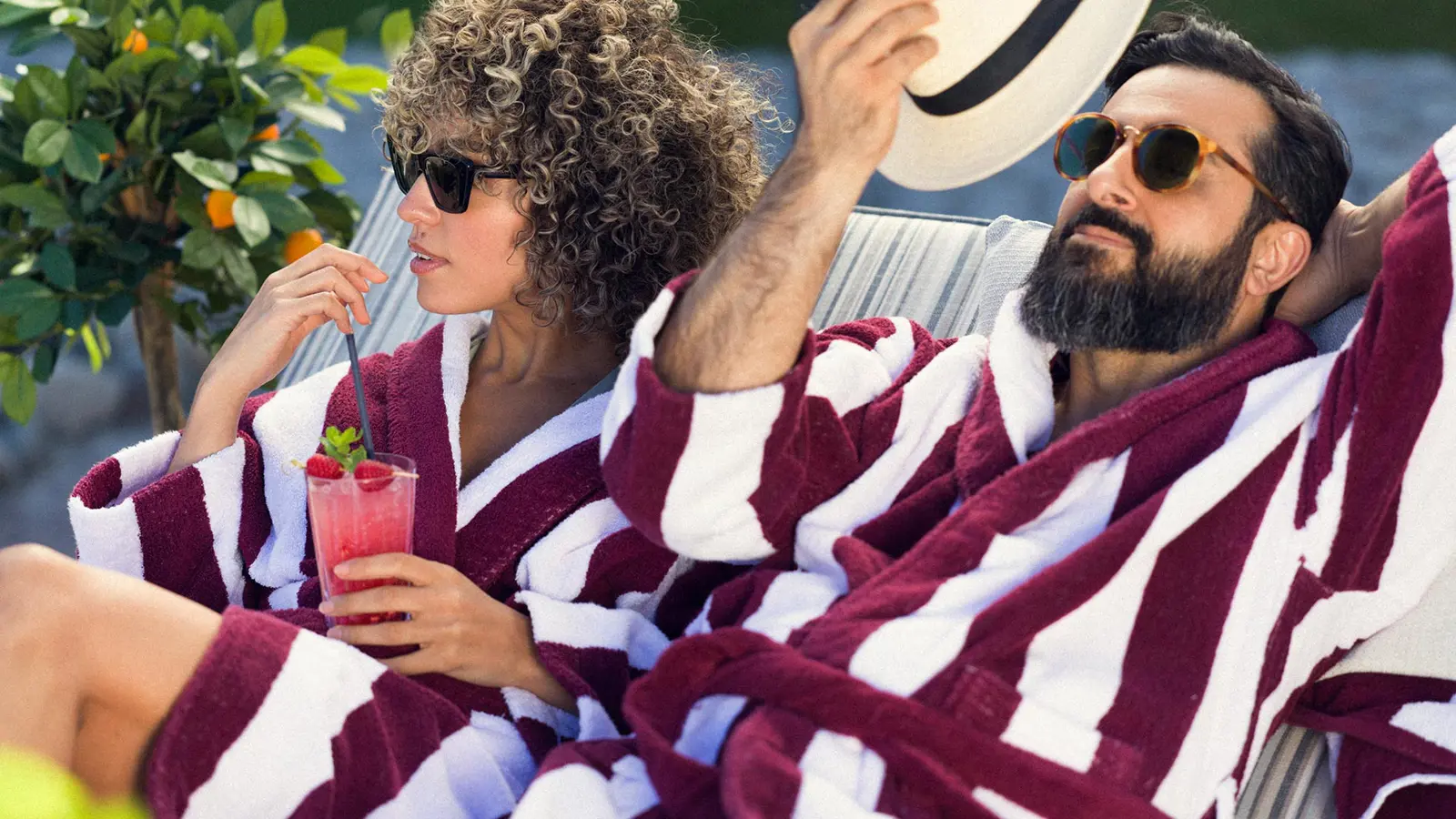 A couple in bathrobes