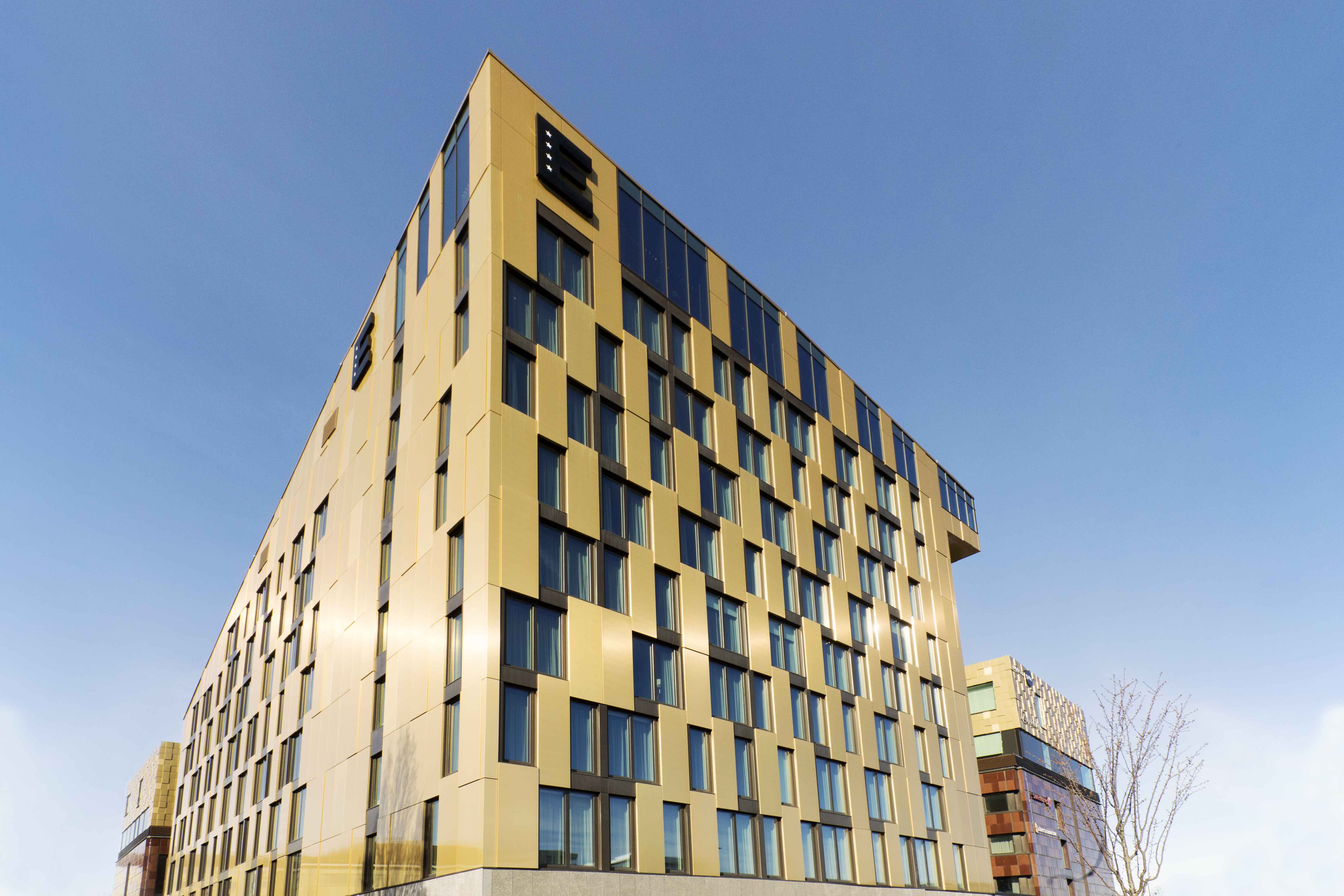 A building with a golden facade