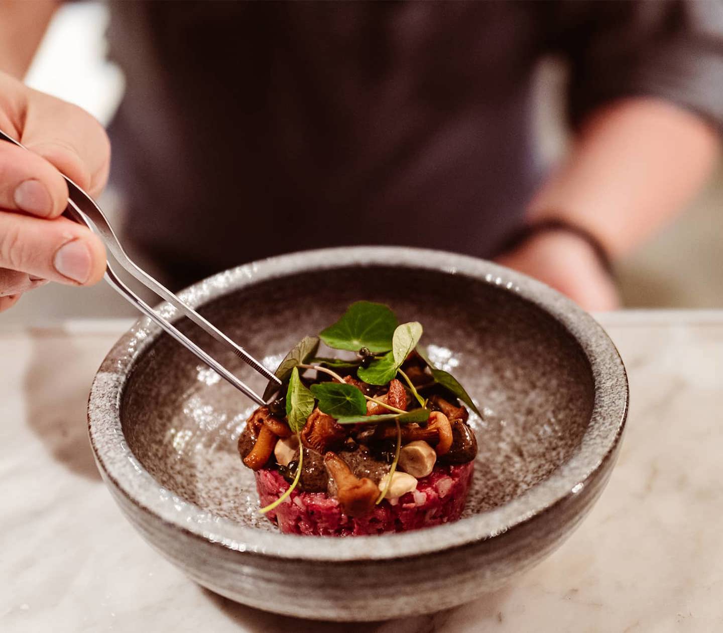 A finely plated steak tartare