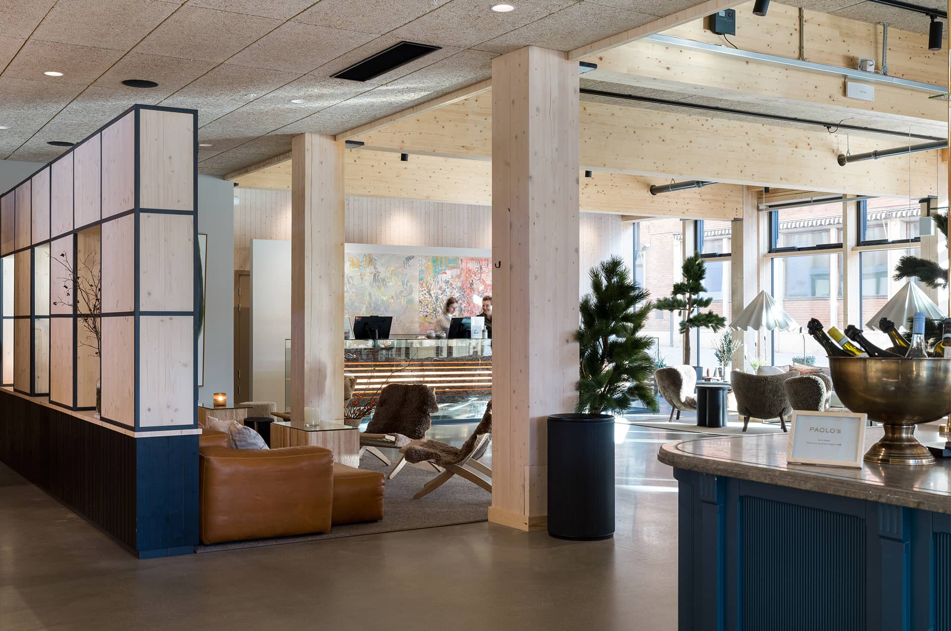 A lounge with sofas and comfortable chairs