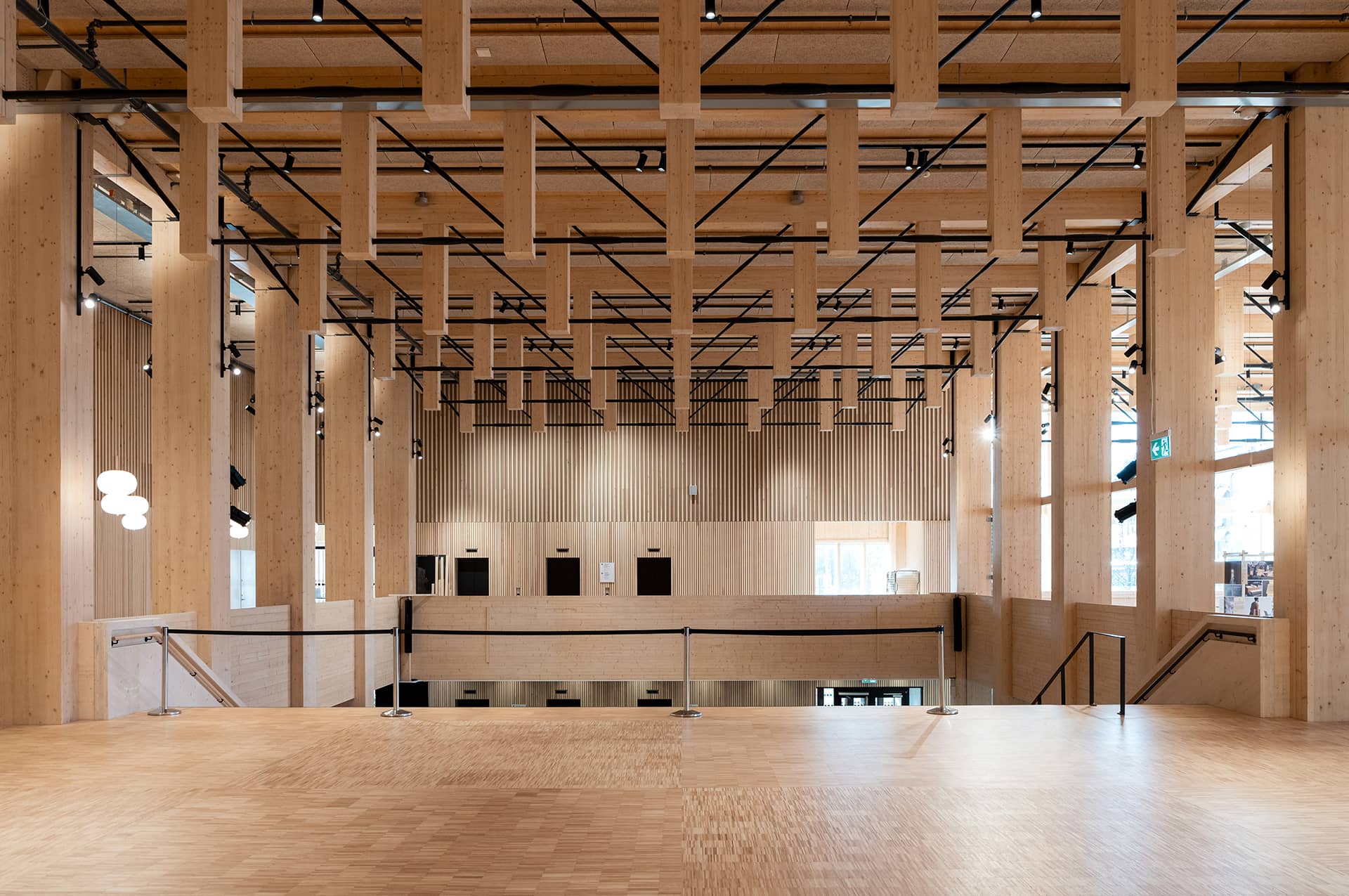 A conference hall with wooden interior
