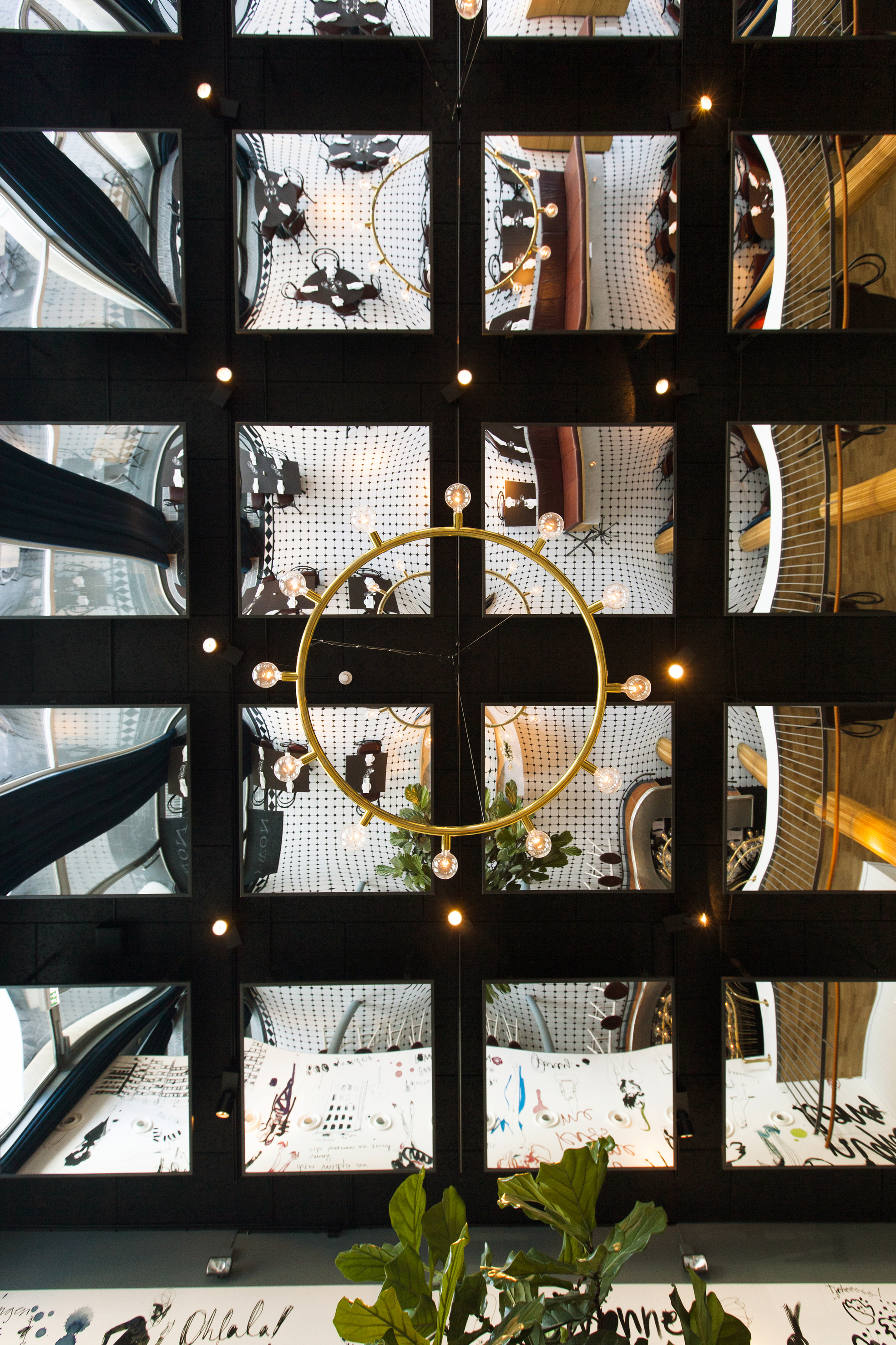 Conference table with colourful chairs