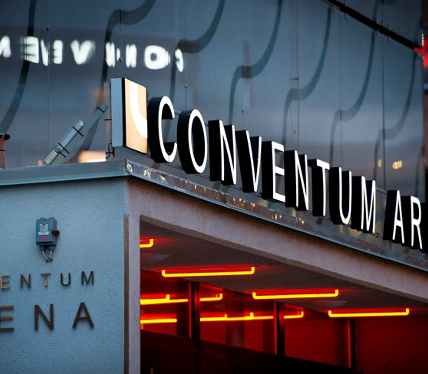 Close-up of Conventum Arena entrance