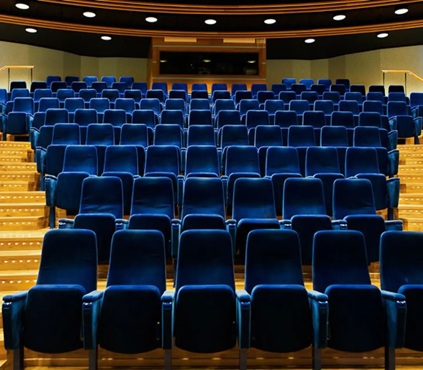 Large conference room with blue cinema chairs