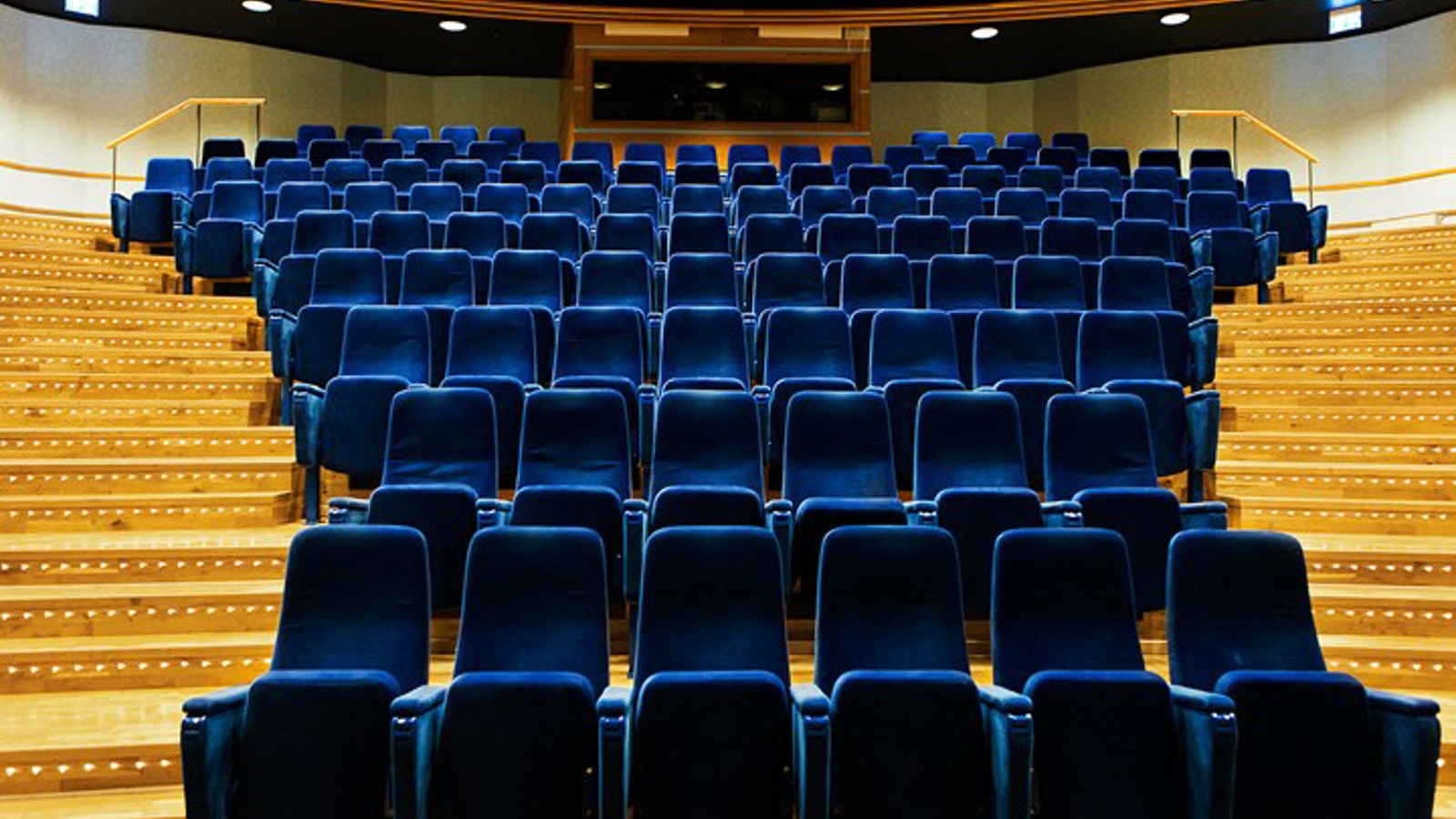 Large conference room with blue cinema chairs