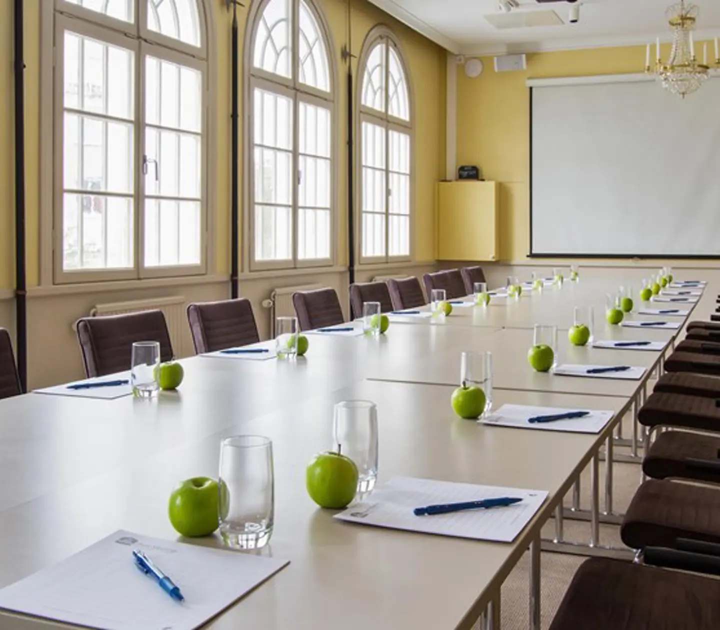 Konferensrum med styrelsesittning och stora fönster
