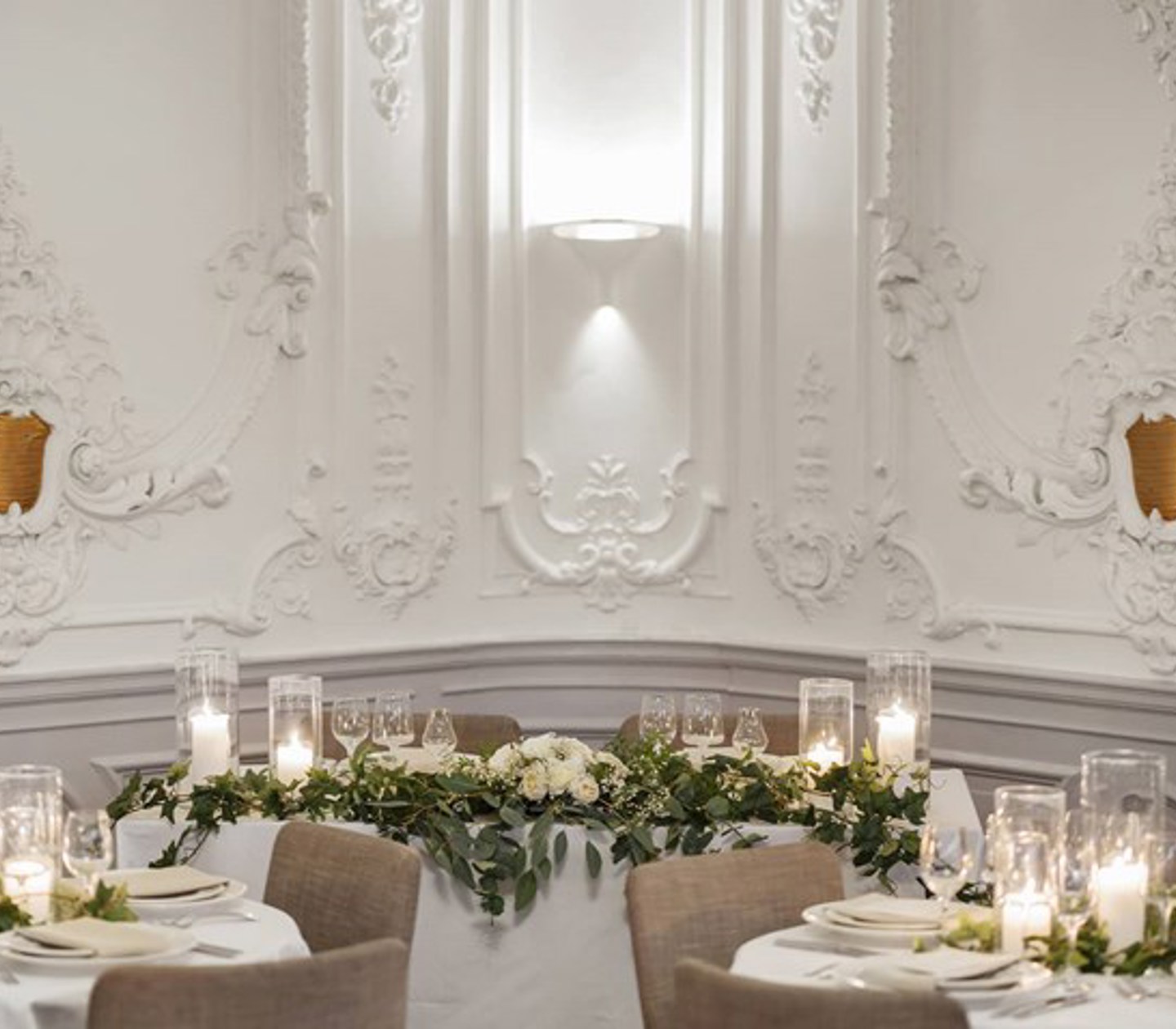 Fairytale dining room with stucco on white walls