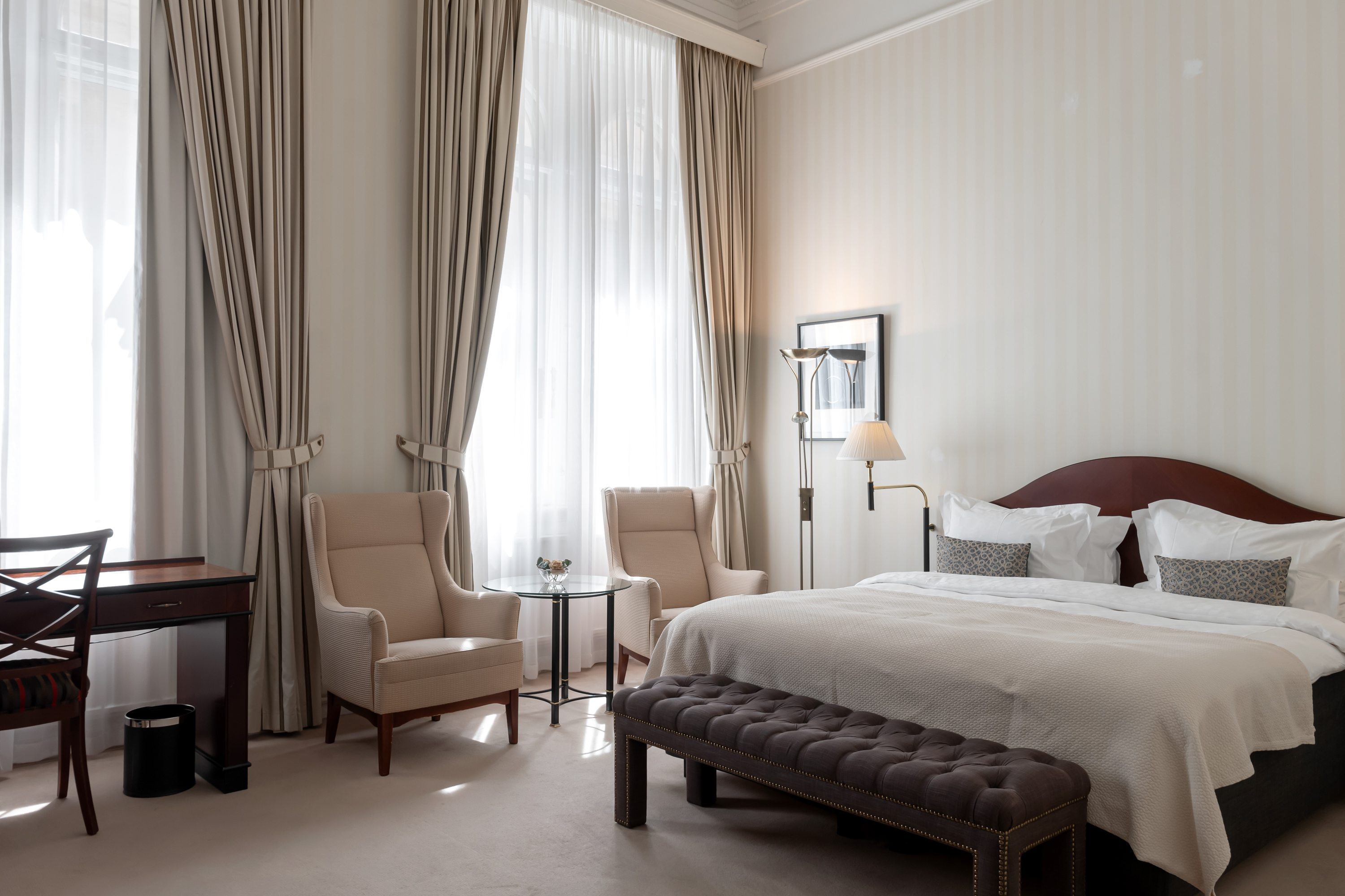 Lovely hotel room with a made bed