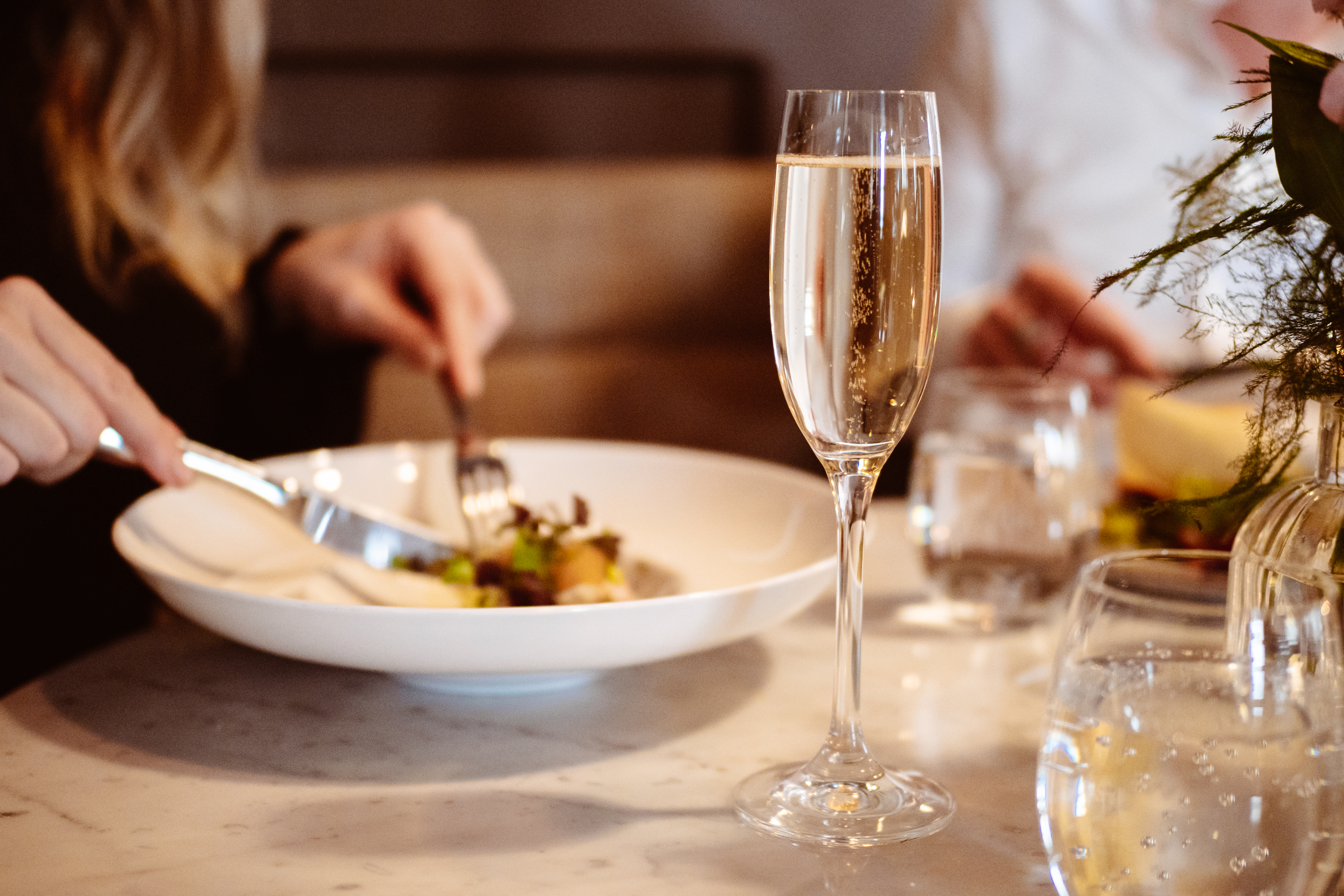 A person that eats dinner in a fancy restaurant