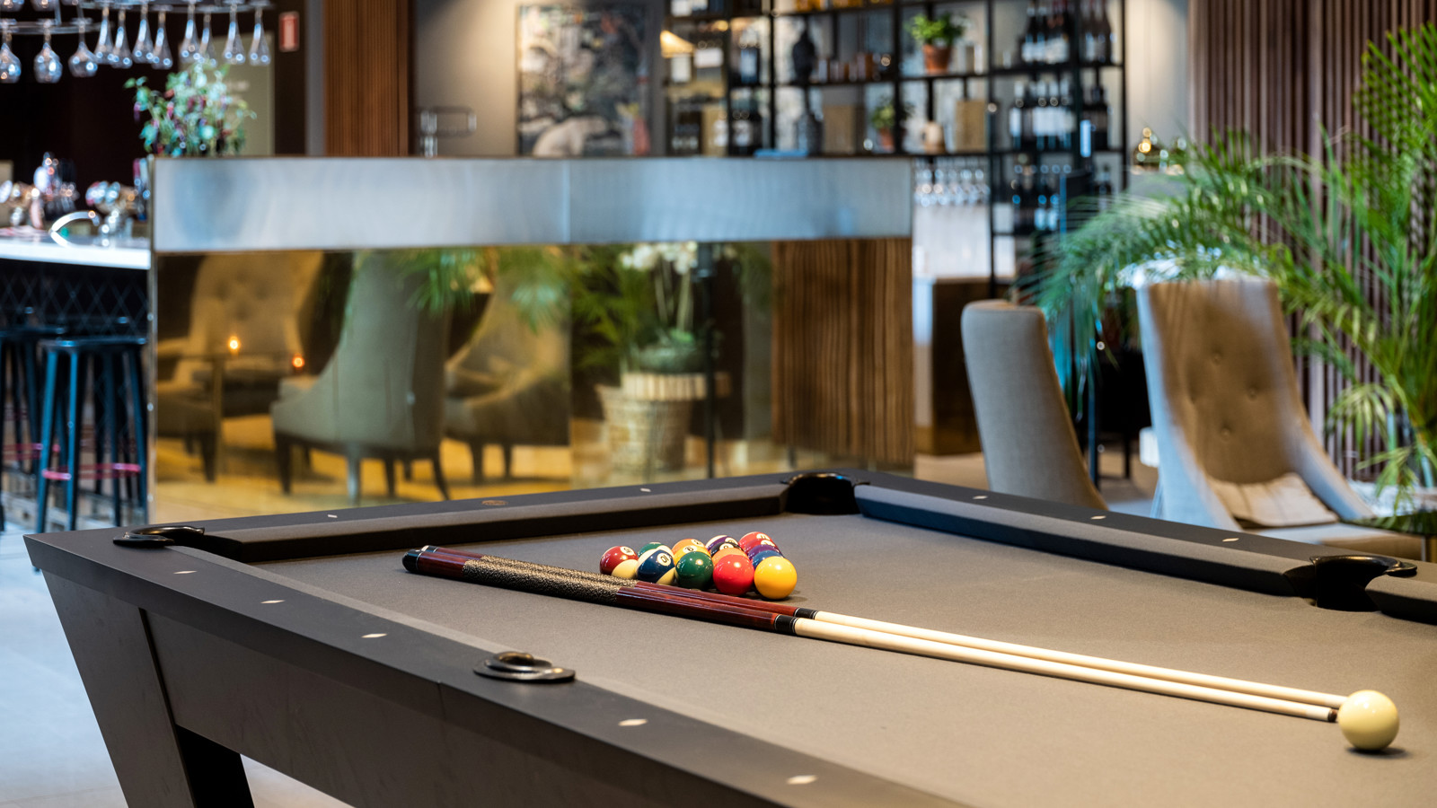 Pool table in a hotel bar