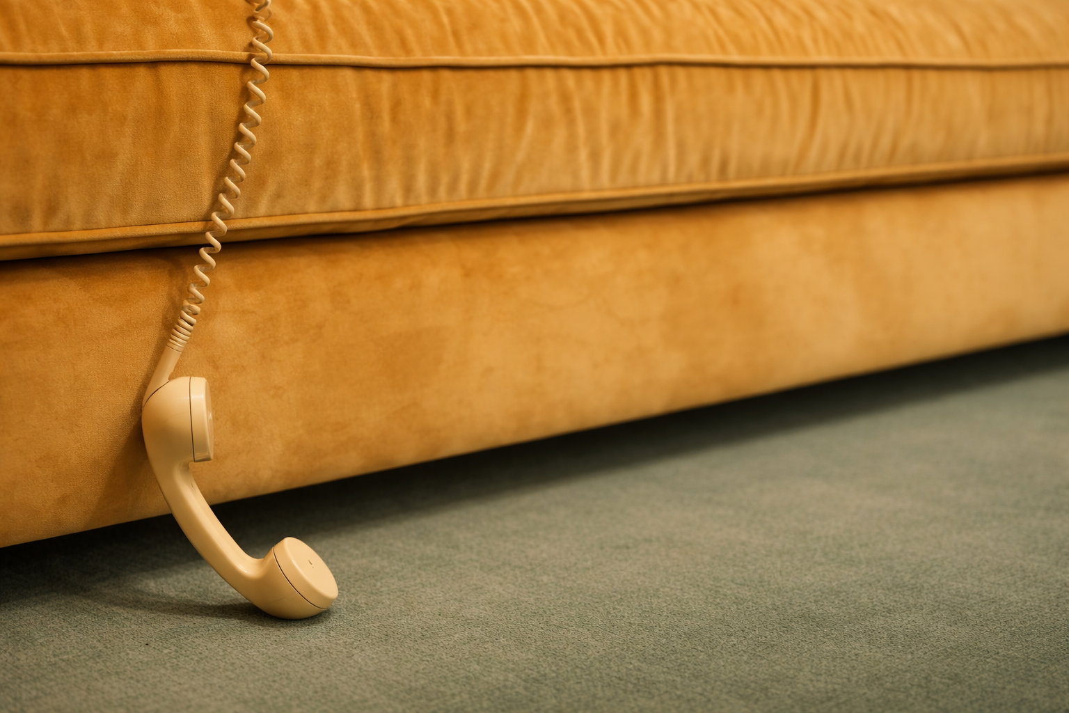 Beige telefonlur mot soffa