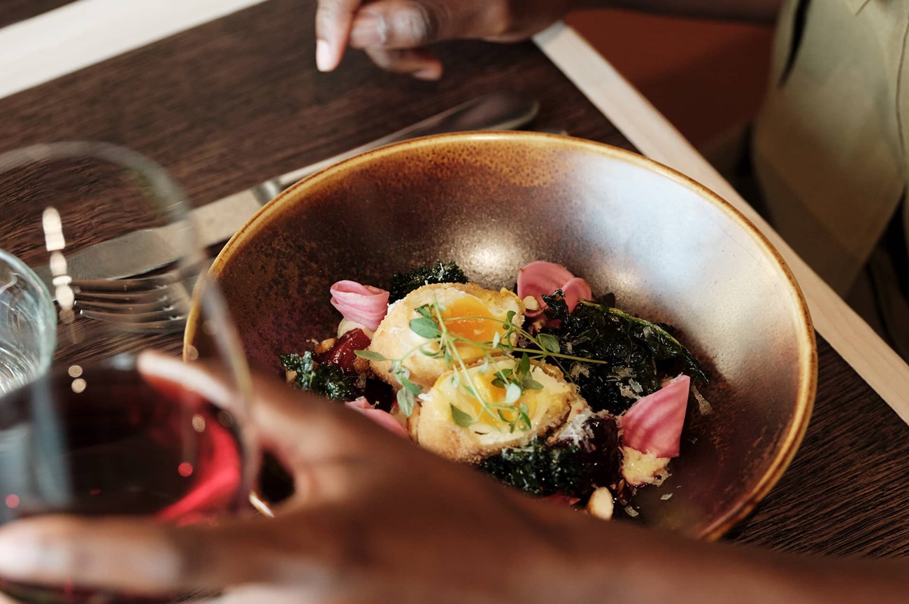 Luxurious appetizer together with a glass of red