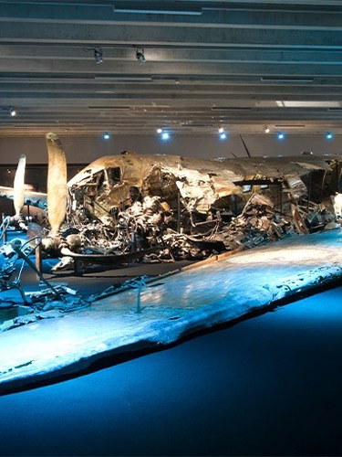 Vrak av ett flygplan på Flygvapenmuseum i Linköping