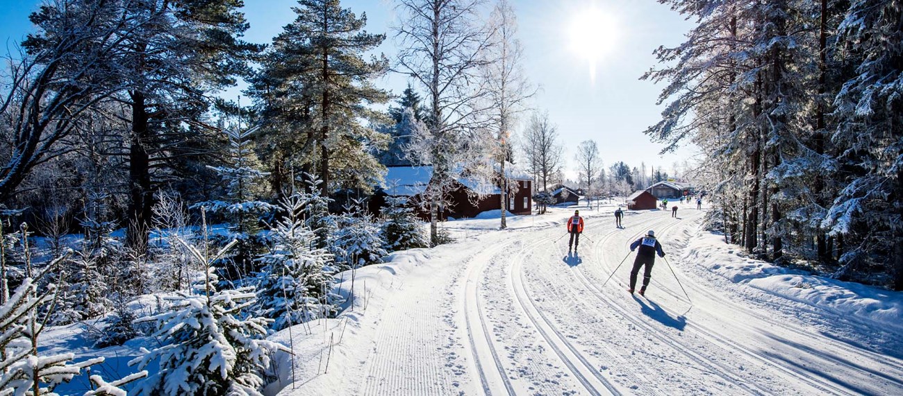 Längdskidåkare åker Vasaloppet i Mora
