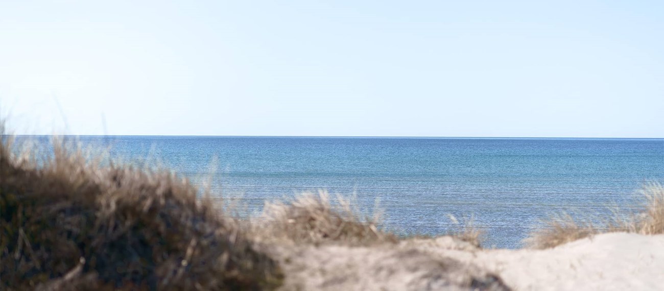 Vit sandstrand vid havet