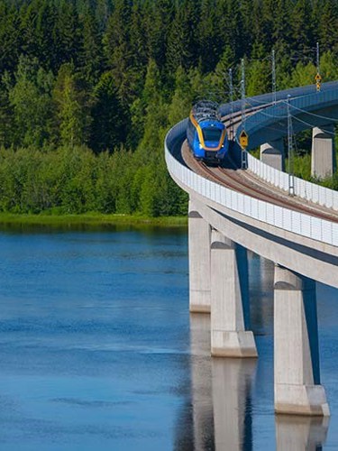 Tåg som åker på bro över vattnet