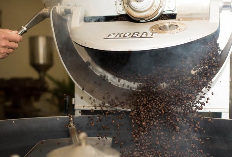 Kaffebönor som rostas