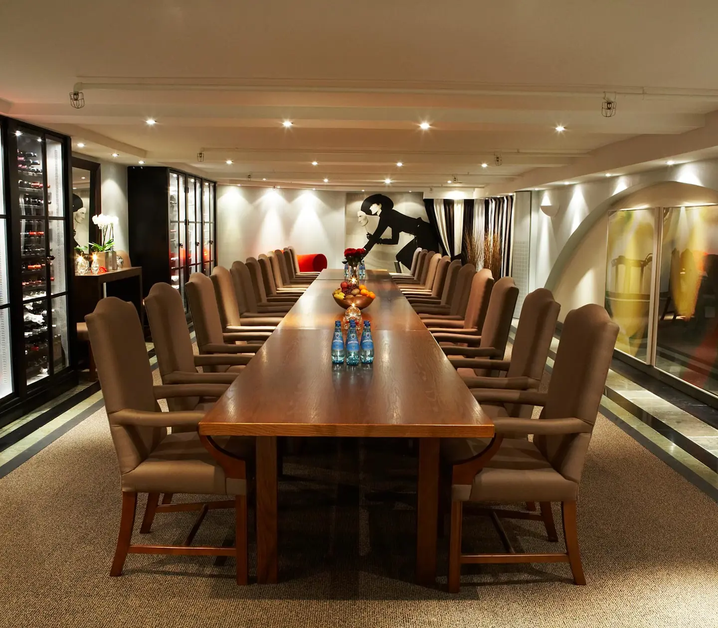 Conference table setting in the Wine archive at Elite Plaza Hotel