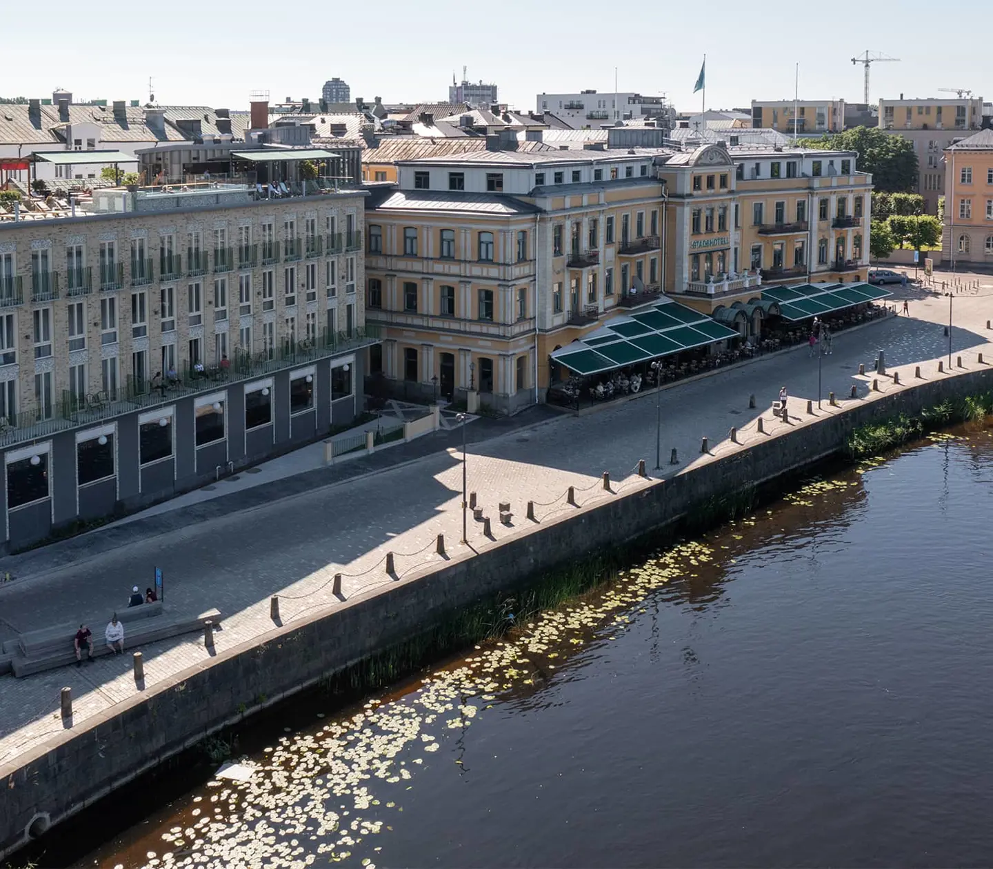 View of the Stadshotellet in Karlstad next to the water