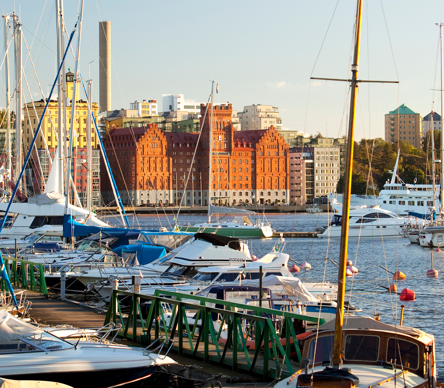 Boats docked outside Elite Hotel Marina Tower Stockholm