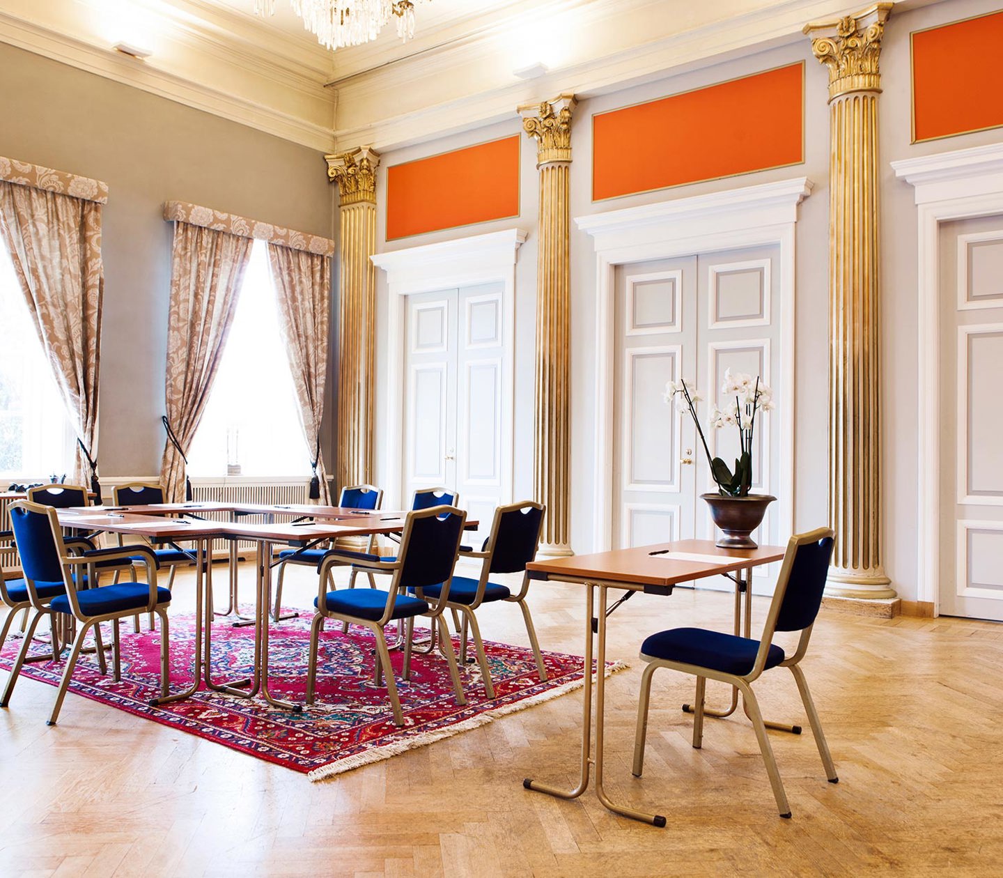 Conference room with tables and chairs