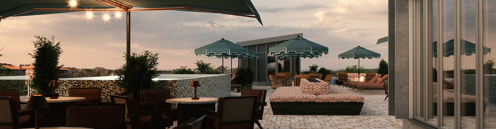 Loungemöbler och parasoller på taktopp