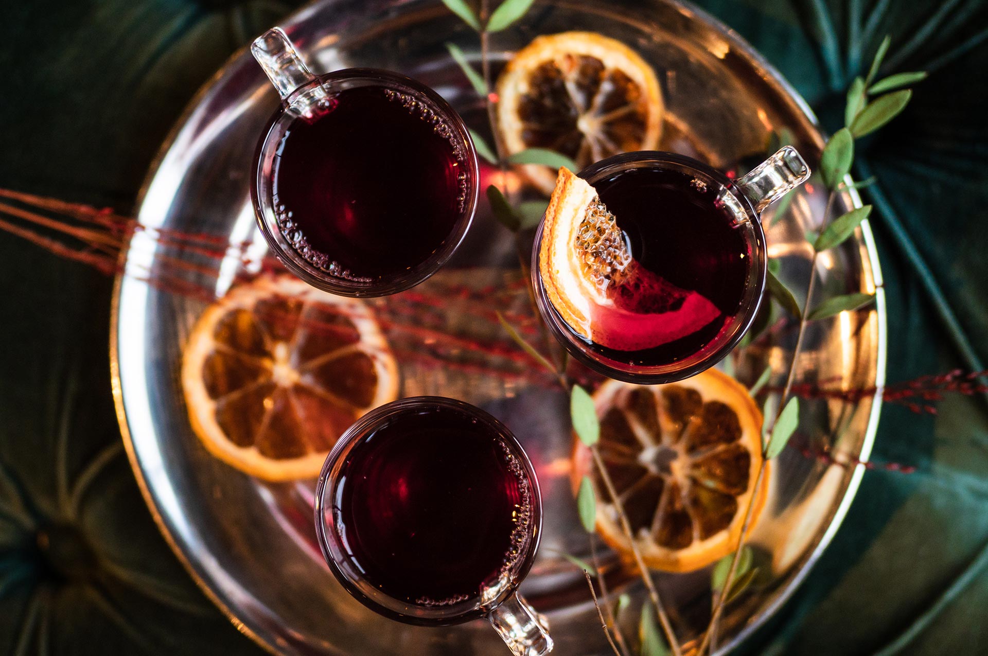 Ballroom with set table and crystal chandeliers 