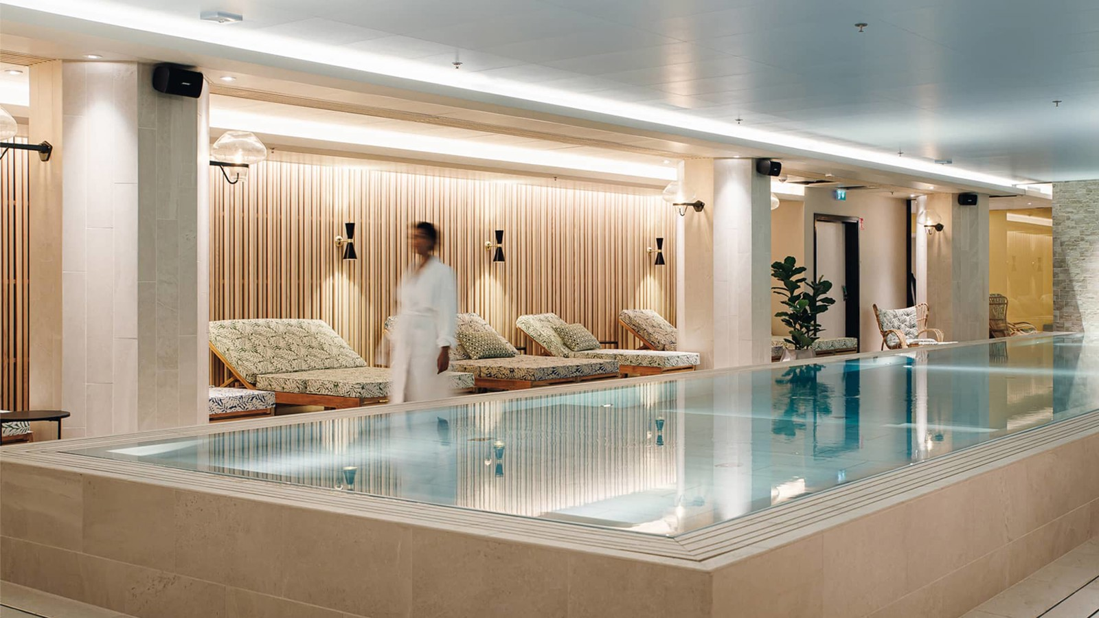 The pool and relaxation furniture at the VANA spa at the Elite Hotel Palace in Stockholm