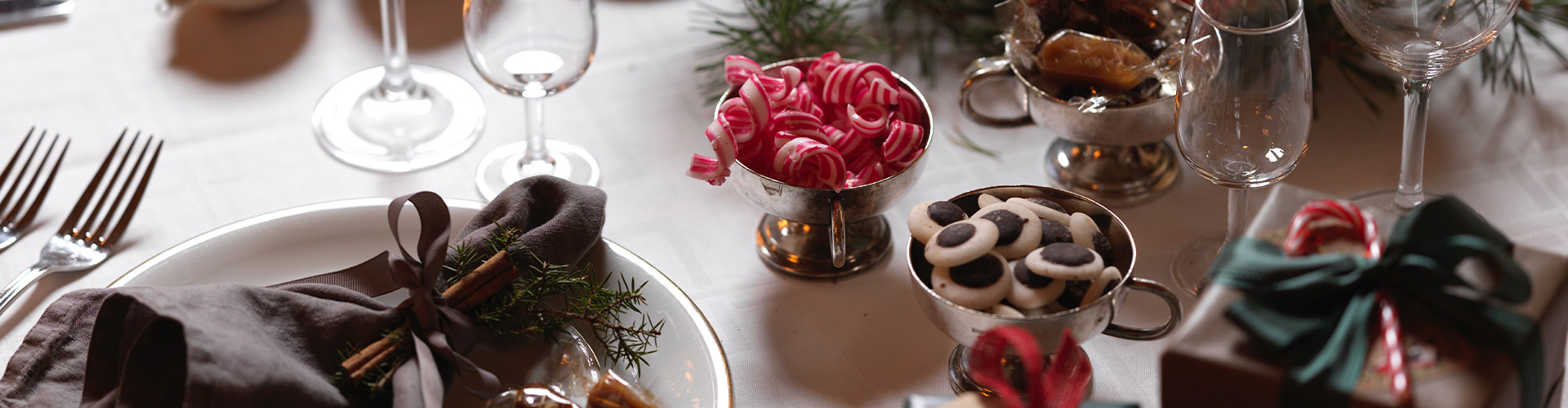 Decorated Christmas table with sweets