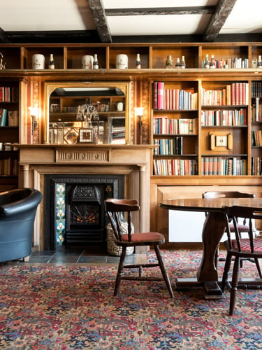 A cozy bar in a library