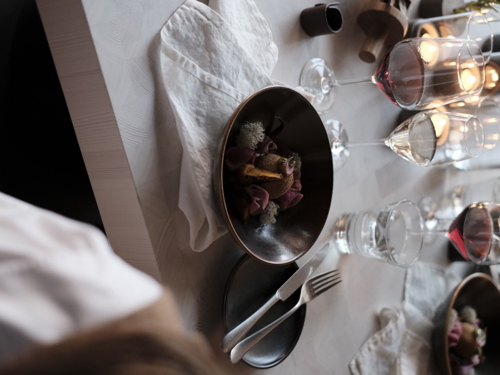 A fine dish served with wine