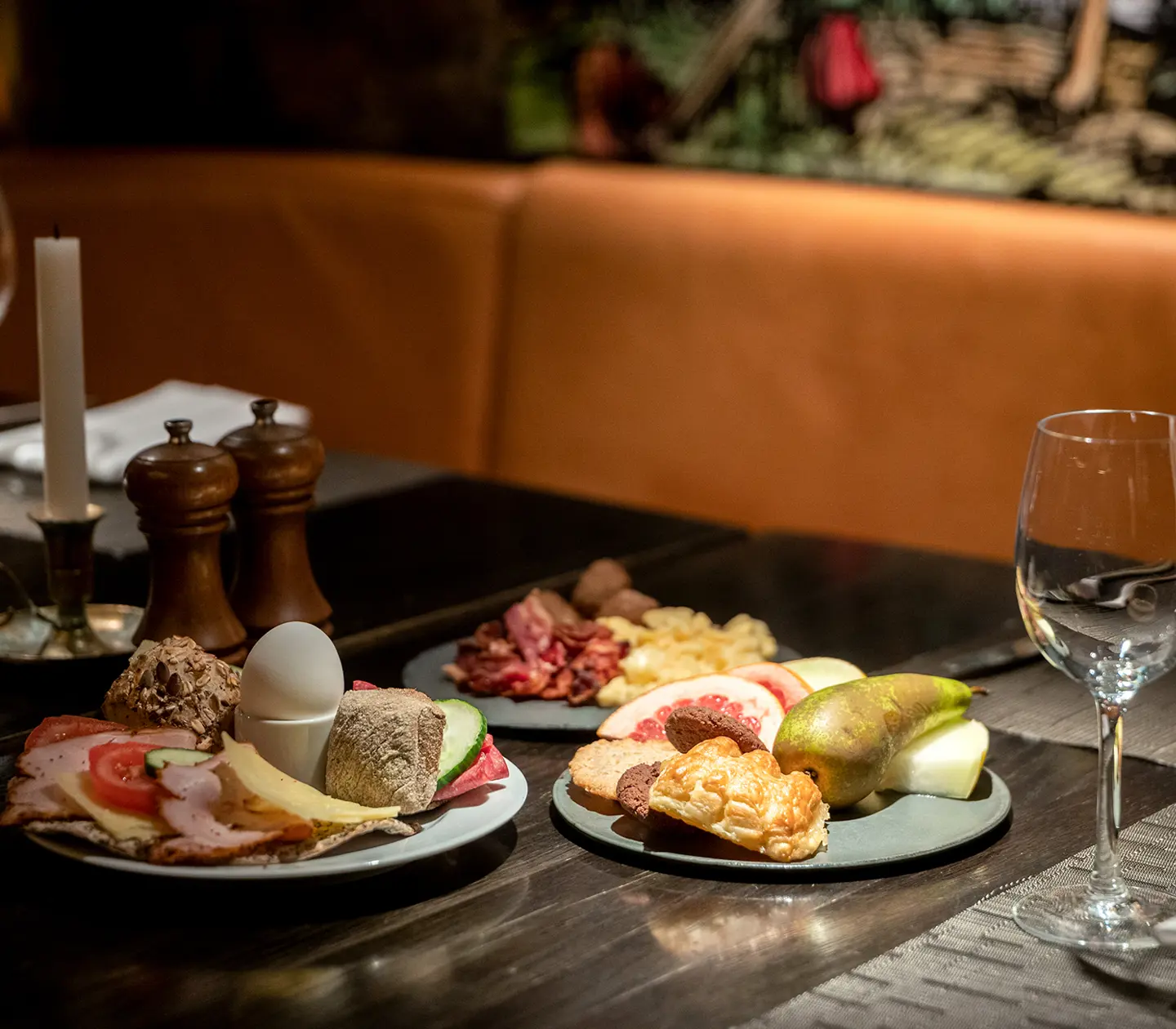 Varied breakfast in a restaurant