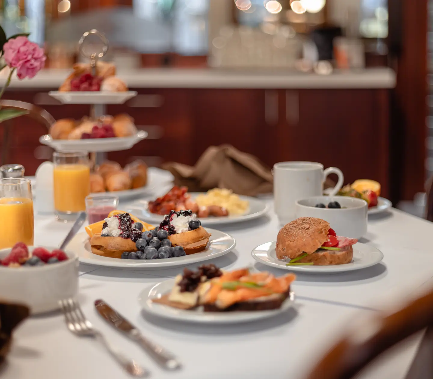 Hotel breakfast with varied selection
