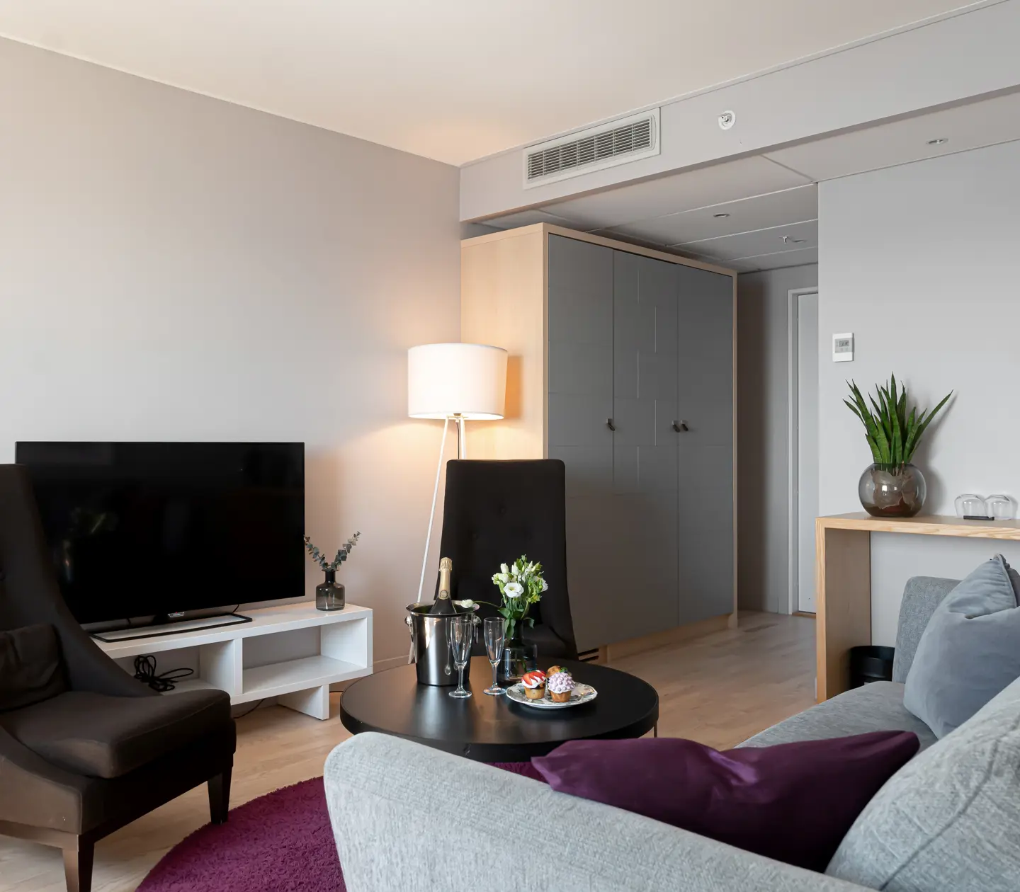 Svit med soffgrupp, tv och garderob