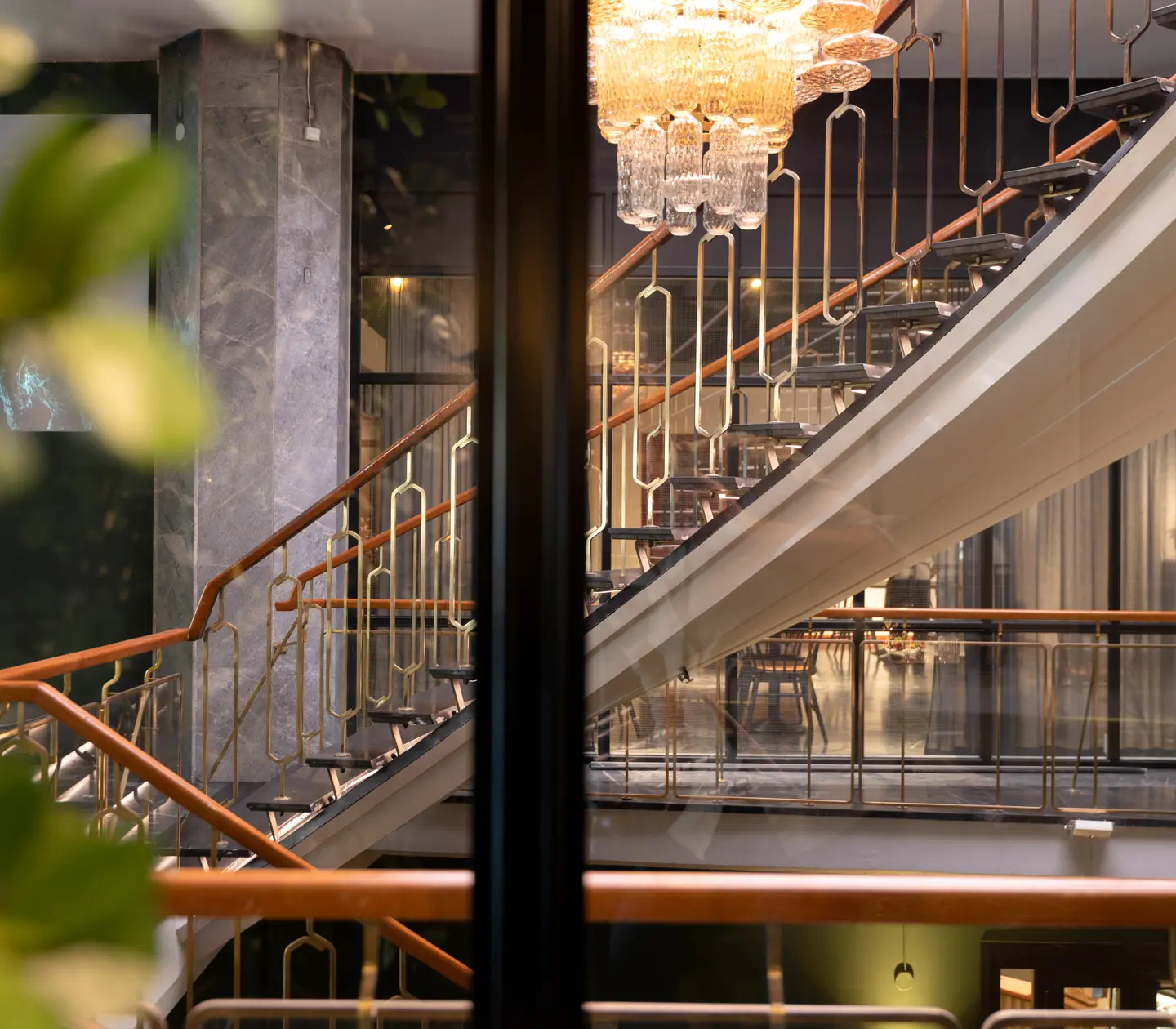 Ceiling lamp and staircase at the Elite Hotel Palace