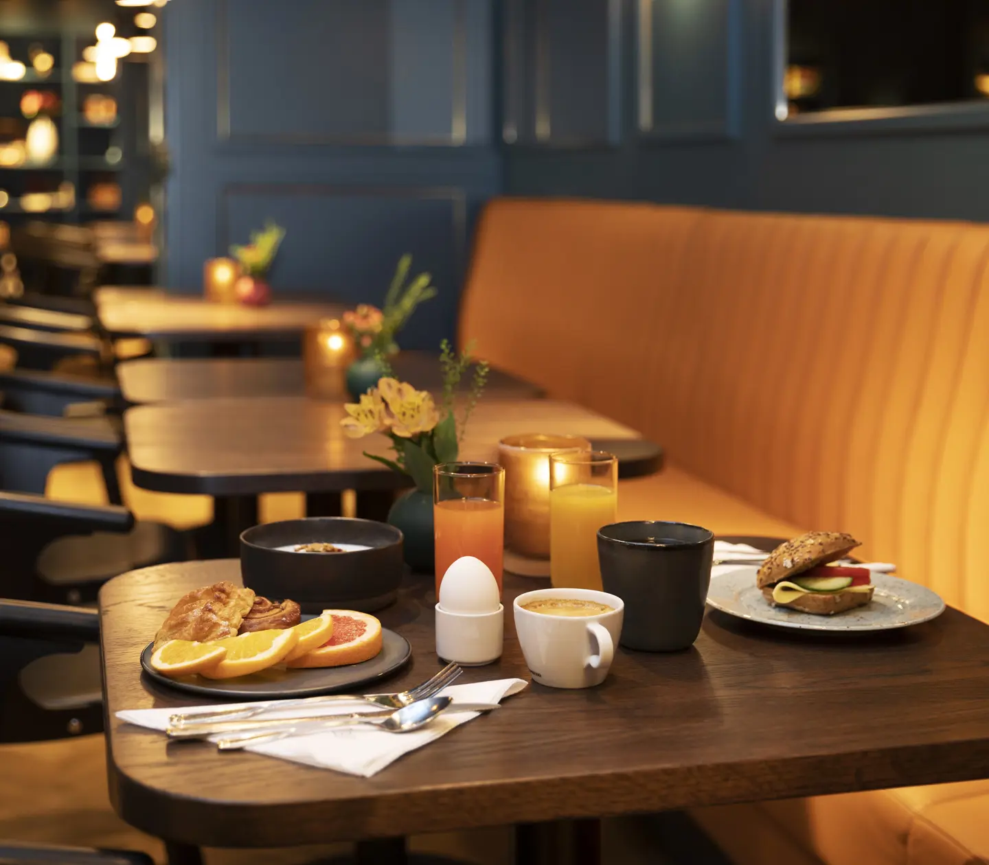 Table with breakfast at restaurant